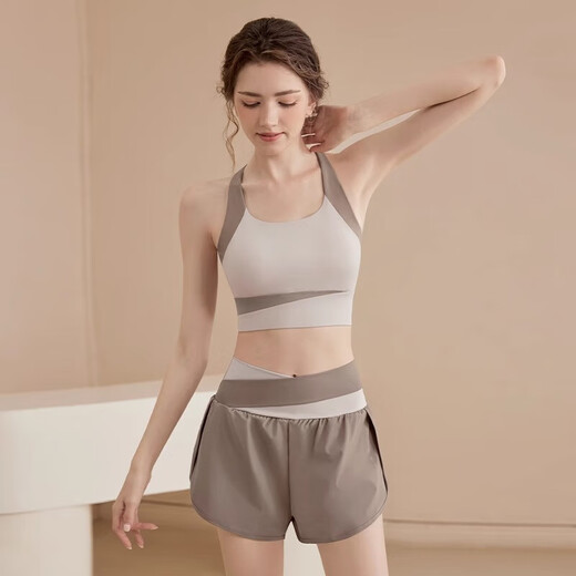 Youyou Sports Unterwäsche für Frauen schockdes laufender Yoga-Anzug Weste Fitness Wear sammeln Anti-Sagen-Bra Sports-Anzug Cream Green Sports Fitness-Anzug [zweiteiliger Set] L (Empfohlen 115-130jin [Jin Equals 0,5 kg]))