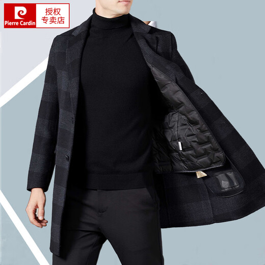 Pier Cardin High-End Light Luxury Doppelseitige Wollmantel für Männer mittlerer Herbst und Winter Wolle Trenchcoat für Männer karierte Männer britisch schwarz grau m 170