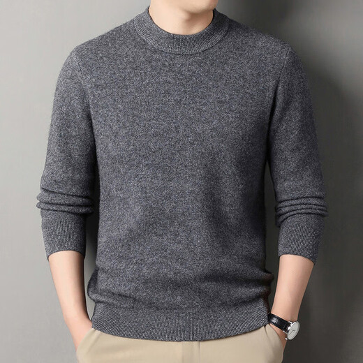 Deer King Optim 100 Pure Cashmere Sweater Men's Sweater 2025 Winter Thickened Warm Sweater Middle-aged Dad Half Turtle Collar Medium Green Gray M 165 Recommended Weight 100-120Jin Jin is equal to 0.5 kg