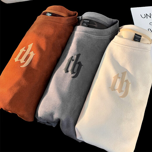 Dingfengbaoluo sweatshirt men's spring round neck suede long-sleeved top loose American trendy brand DFL05 dark gray L