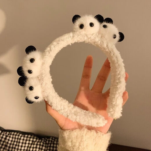 Add cute plush panda face wash headband, funny and creative antler doll face wash headband, bear makeup tray, hair accessories, 4 white little panda headbands, two