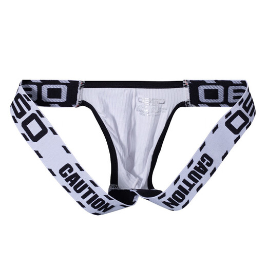 Mozilan sexy men's underwear men's waistless letter strap breathable sports personality thin cotton proton double thong thong white L