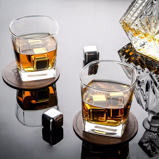 Luminarc glass whiskey cup square cup bar KTV wine cup beer cup home tea cup six square cups 300ML + tray