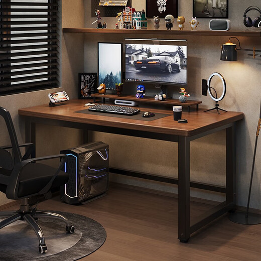 New appearance computer desk e-sports table solid wood desk home desktop desk study table writing table workbench long table 120*60CM 40MM carbon steel legs walnut color
