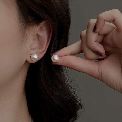 999 Pure Silver Natural Freshwater Pearl Earrings Oblate Steamed Buns Sterling Silver Needle Earrings Light Luxurious Premium Silver Earrings White Natural Freshwater Pearls 9mm Pair