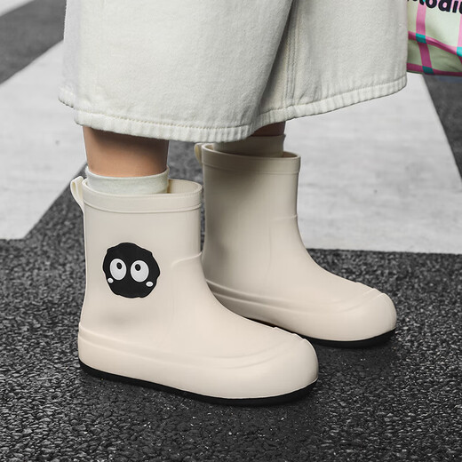 Beimuge Botas de Lluvia para Mujer, Zapatos de Agua Exteriores de Moda, Suelas Gruesas, Botas de Lluvia con Mayor Resistencia al Desgaste, Botas de Agua Antideslizantes, Zapatos de Goma para Adultos a Media Pantorrilla, Blanco 35-36