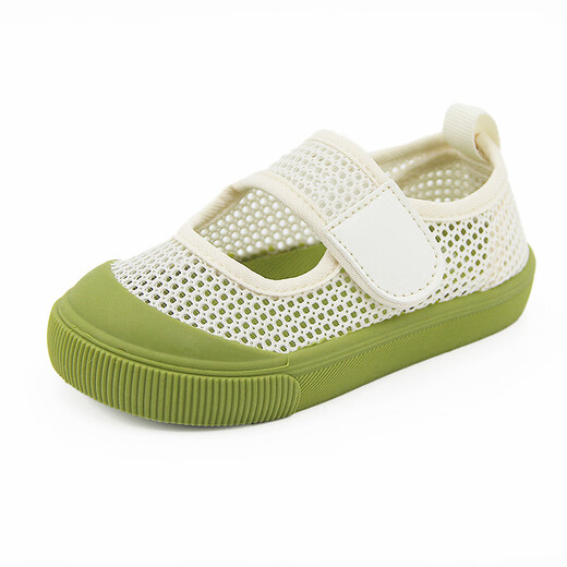 TOPSTAR children's sandals large mesh boys outdoor shoes hollow girls single shoes mesh shoes white surface green bottom 29 Inner 18.5cm, recommended foot length 18cm