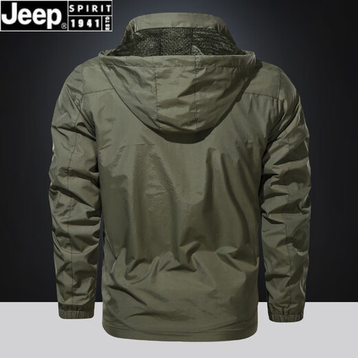 JEEP SPIRIT春秋季休闲运动外套男士大码百搭户外防水冲锋衣中青年连帽夹克薄 卡其9928 L