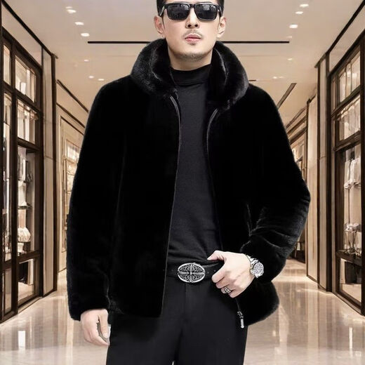 
Granyazhi winter new mink coat for men imported from Denmark whole mink mink fur integrated hooded zipper jacket for men black thick hooded 2XL 150-165Jin [Jin equals 0.5 kg]