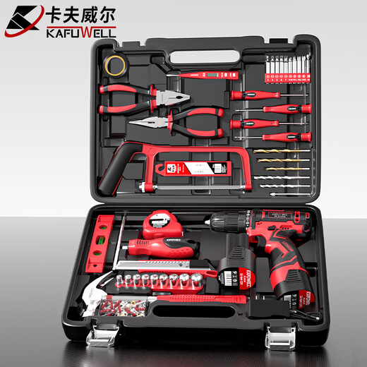 卡夫威尔126件手电钻工具箱套装家用双电池电动螺丝刀组套五金工具 P3893A