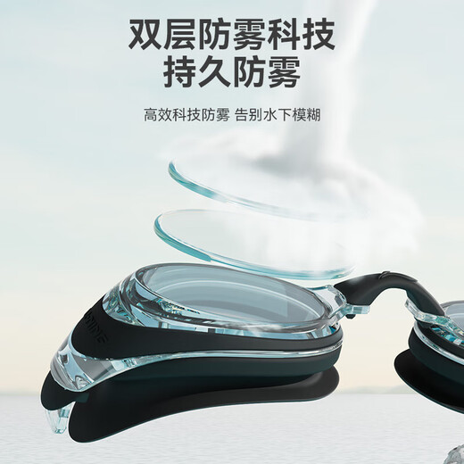 Li Ning (LI-NING) swimming goggles for men and women, high-definition anti-fog swimming goggles for adults and children, flat swimming goggles and swimming cap set 55-808 black