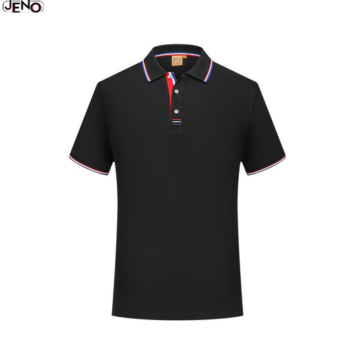 JENO new spring and summer men and women short-sleeved lapel Polo shirt sweat-absorbent cotton solid color work clothes temperament short-sleeved black uniform