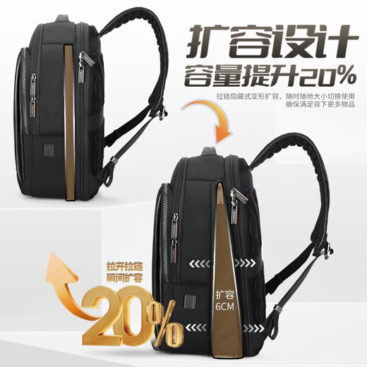 Ruichi Swiss backpack for men's business trip laptop bag for high school college students' school bag fixed business backpack black gift box [upgradable version expandable]