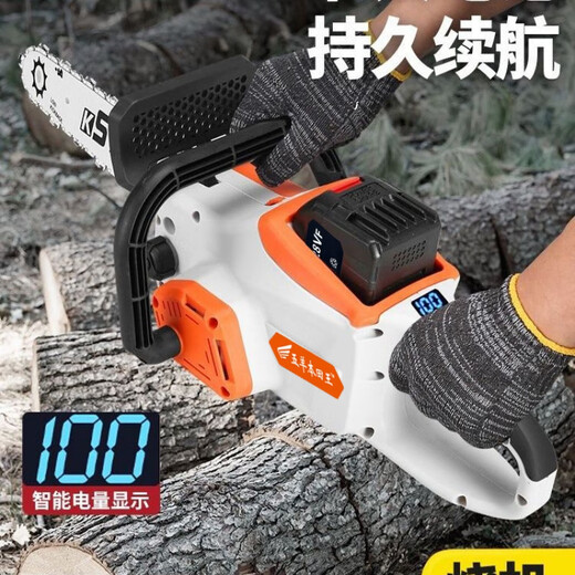 Wuyang Honda imported 12-inch rechargeable electric chain saw, household chainsaw, hand-held high-power lithium chainsaw, outdoor electric logging saw, imported quality - with brake - electric display - automatic spray, 12 inches, 2 batteries, 1 charger, 1 guide plate, 2 chains