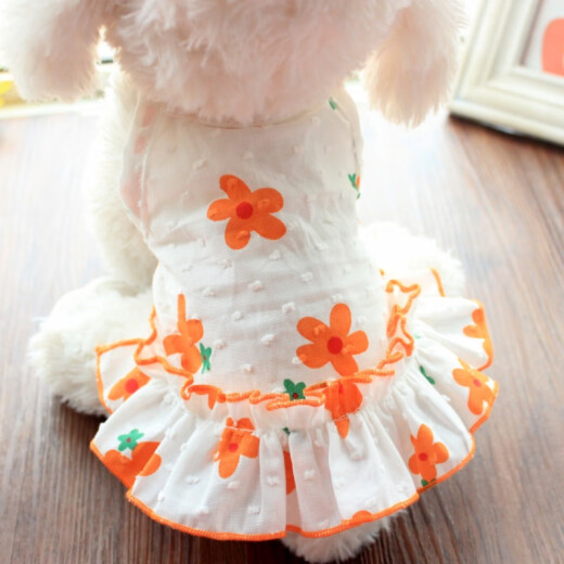 Complete flower suspender cat clothes dog thin pet clothing Teddy skirt princess small dog spring and summer clothes flower suspender skirt orange flower S about 2-3 Jin [Jin equals 0.5 kg] wear