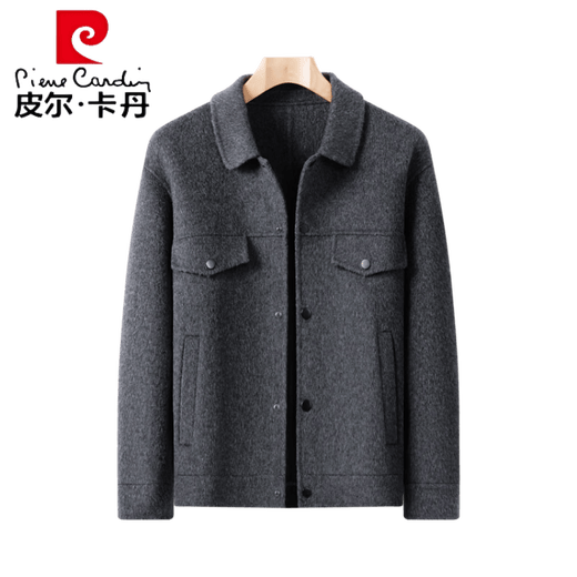 Pierre Cardin autumn and winter pure wool casual coat men's double-sided woolen coat men's woolen coat short jacket woolen coat men's official flagship store black gray XL 52 recommended weight 130-150Jin Jin equals 0.5 kg
