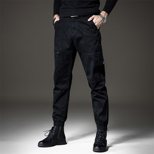 新百伦春秋季高端工装休闲裤男宽松大码男士潮牌哈伦直筒束脚裤子男 黑色 常规 3XL (适合175-190斤)