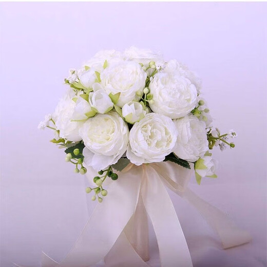 致仕手捧花新娘韩式婚礼结婚领证仿真花束森系婚纱摄影拍照道具手捧花 相守一生加大款