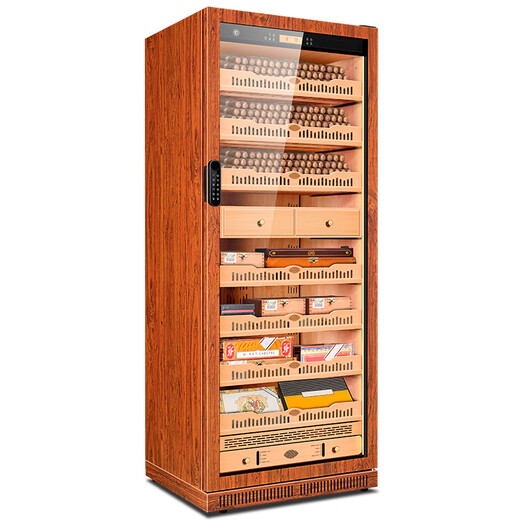 CIGARLOONG 275C cigar cabinet, intelligent and precise constant temperature and humidity, cedar wood liner shelf, WiFi remote IoT control, compressor refrigeration, purified ammonia, double-door Cuban cigar and wine cabinet, rosewood grain cedar wood liner, purified ammonia + WiFi + fingerprint lock