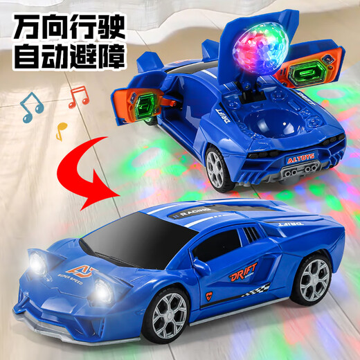 Doudou dit que les enfants de 1-3 ans et demi de voiture avec des cascades d'ouverture de porte de musique tournoient et dansent Universal Sports Car garçon Toys Toys Opening Rotation Rotation Sports Car Version Luxury: 6 Batteries rechargeables + Charger