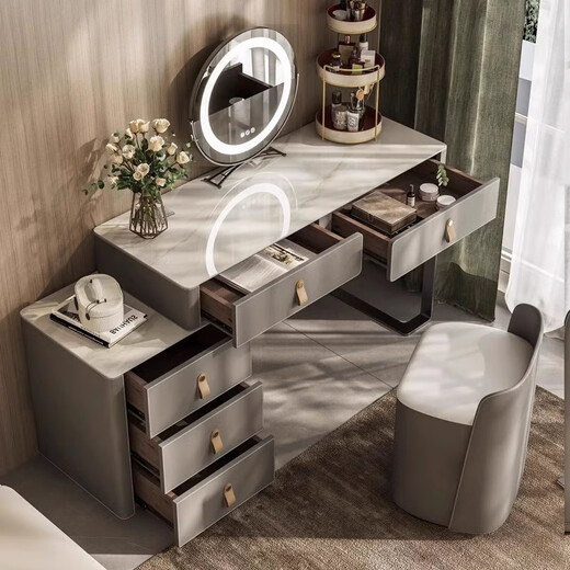 Jandi Italian light luxury slate dressing table bedroom integrated makeup mirror small solid wood dressing table high-end computer desk and stool saddle leather facing imported slate dressing table + stool 120cm dressing table