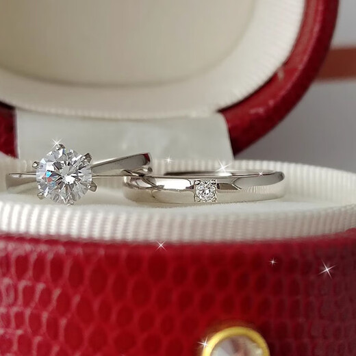 Shusu Wedding Ring Simulation Diamond Ring Wedding Props Wedding fake diamond ring opening adjustable proposal ceremony Simulation Diamond Ring Male + Female + Matching Ring Box