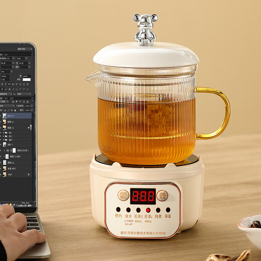 Mini multi-functional health pot all-glass electric ceramic stove health kettle small office tea maker 2024 new teapot mini flower teapot health cup for one person smart electric ceramic stove + 0.65L glass cup + glass tea drain