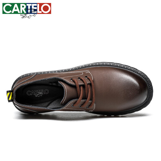 卡帝乐鳄鱼（CARTELO）英伦大头皮鞋男商务休闲男士皮鞋厚底增高鞋9789 棕色 43