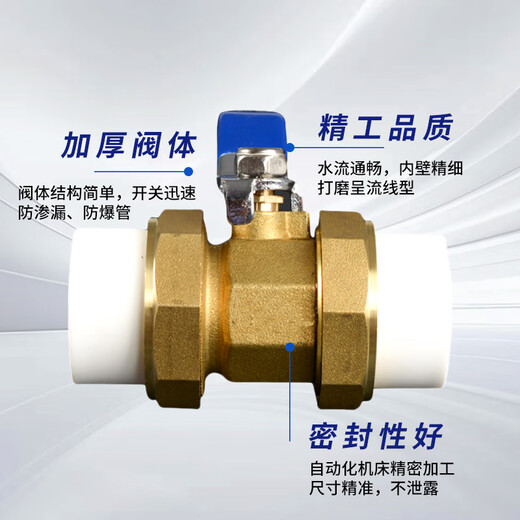 Deqi PPR ball valve double union hot melt ppr valve water pipe accessories Jingcang 4 points DN20 (brass yellow)