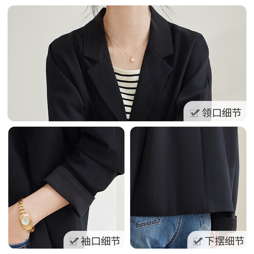 Elle aime les vestes courtes, les blazers décontractés, les tenues de travail, le tempérament, les petits costumes, les hauts courts noirs, T143U6001