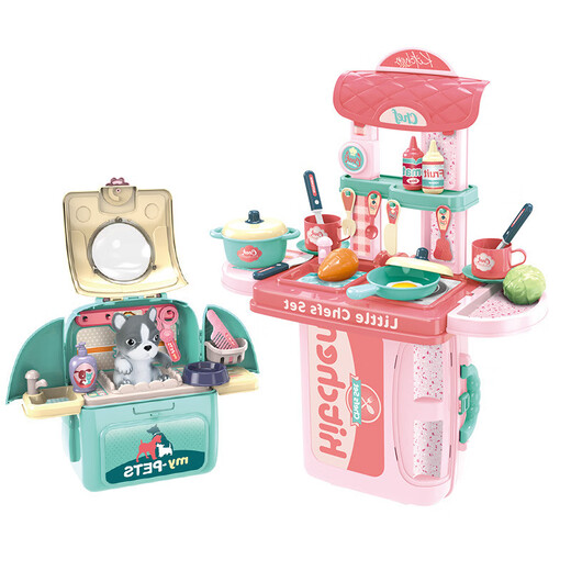 Xiongcheng Kinderhaus spielen Spielzeugset Männer und Mädchen Küchen -Make -up -Werkzeuge Doktor spielen Heim -Ausrüstungskarte 2 in 1 Rucksack - Werkzeugthema