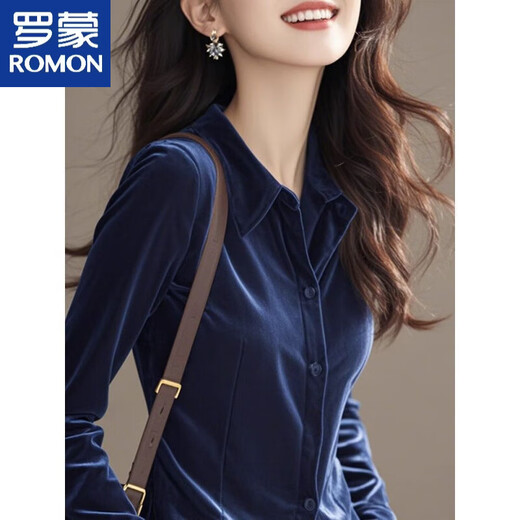 Lomon gold velvet bottoming shirt in autumn and winter, beautiful, high-end and temperamental top, super good-looking, unique and unique shirt, navy blue L 110-120Jin Jin is equal to 0.5 kg