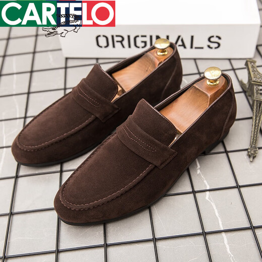 
CARTELO 2025 summer new product bean doodle shoes for men spring frosted fur casual loaf trendy shoes men Korean style leather shoes 6999 brown 40