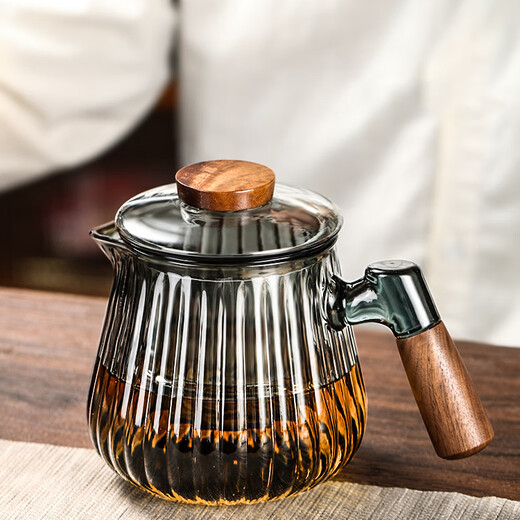 Jinpan teapot glass tea water separation high temperature resistant tea maker with filter wooden handle single pot Kung Fu tea set tea cup household vertical pattern teapot 600ml