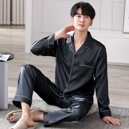 Modal Langsha Bing Silk Pyjamas Herren Frühling und Herbst Dünnstil High-End-Sinn Seiden Herbst und Winter Langarm Home Clothing Set 26m1098 XL