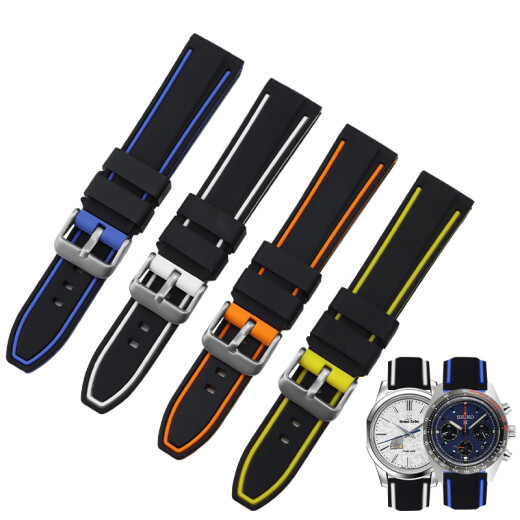 君禾雅适用于硅胶表带男马克华菲FW8228 FW6180 FW6210机械手表带20 22m 黑间蓝色 20mm