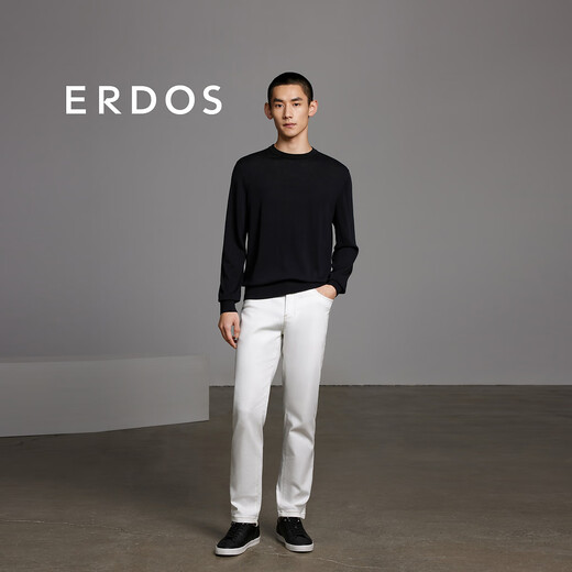 ERDOS Spring and Summer Round Neck Long Sleeve Workplace Commuting Style Business Casual Pullover Simple Men's Knitted Sweater Black L 175/96A