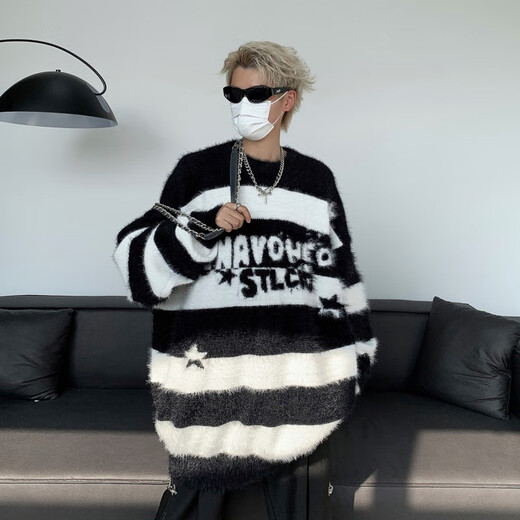 迪伽达 毛衣男士春季新款美式古着条纹慵懒打底衫外穿宽松针织衫男 GCFS-MY9214红色 XL