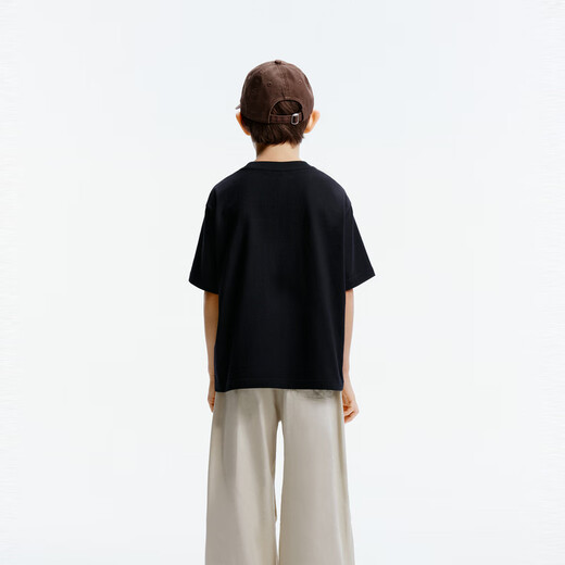 Little MO&Co.5A Antibacterial Children's Clothing Children's Autumn Clothing New Girls Cotton Round Neck T-shirt Short Sleeve Boys Black 120 120/60