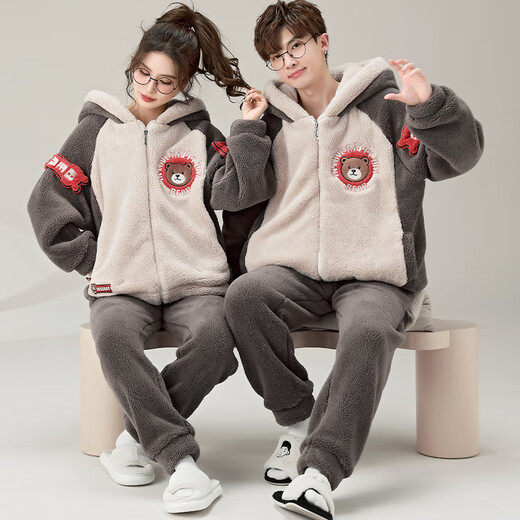 少年情话睡衣男女情侣款珊瑚绒秋冬加绒加厚大码学生青年家居服套装可外穿 YPF3899 男XXL(150-185斤)