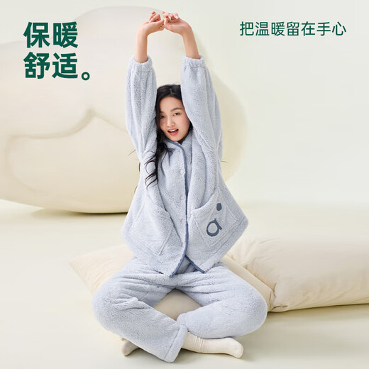 Anzhiban Companion Pet Antistatic Couple Pajamas Autumn and Winter Snowflake Velvet Casual Solid Color Hooded Men's and Women's Home Clothes Linwulan M
