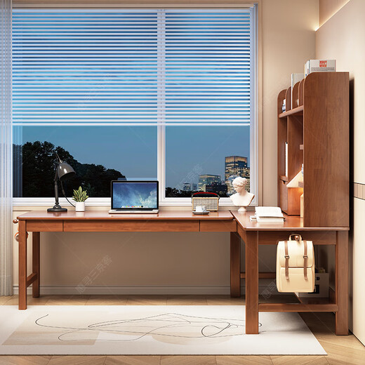 Huixun solid wood corner desk bookshelf integrated corner desk home bedroom study table junior high school student writing desk walnut color #desk + bookshelf 140cm*60cm*134cm auxiliary seat length 120cm