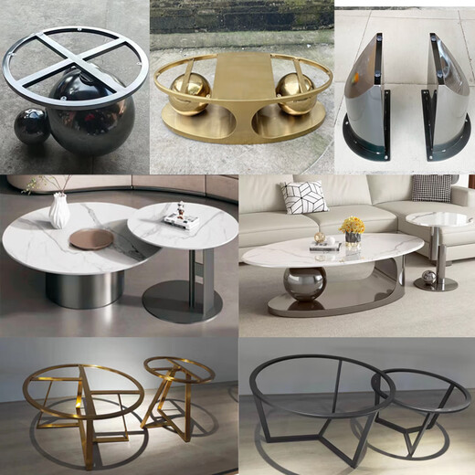 Yusenyi Couchtisch Rack ohne Arbeitsplatte Rack Marmor Rundtisch Basis Wohnzimmer Haushaltssteinplatte Basis 833 Halbmonat Tee Tisch Edelstahl Schwarz Titanium