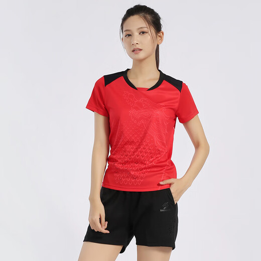 
Dixi badminton uniform sports suit quick-dry men and women volleyball uniform tennis uniform table tennis jersey group purchase custom one piece children 3890 red top + 3615 black shorts S