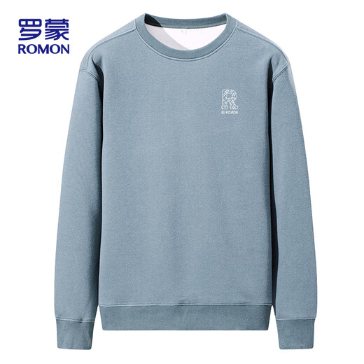 ROMON sweatshirt men's autumn and winter casual simple loose pullover round neck long-sleeved t-shirt bottoming shirt jacket WY02 fog blue XL