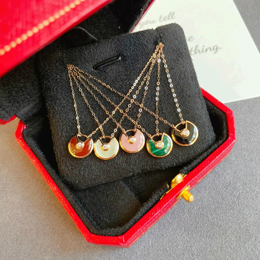 Fat Donglai same style amulet necklace 18k gold 2024 new women's silver plated 18K rose gold red malt amulet necklace white mother-of-pearl