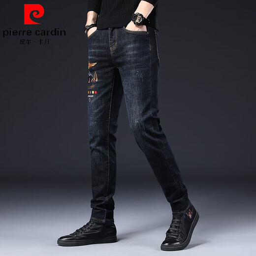 
Pierre cardin Hong Kong men's knitted jeans spring, autumn and winter new fashion embroidered elastic slim casual versatile trousers light gray 6628 33 (2 feet 6)
