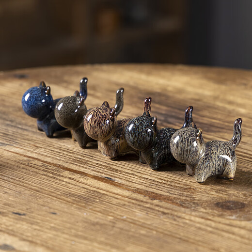 Shangfu Ge Kiln Creative Cat Ornaments Ceramic Cute Tea Pets Can Raise Simple Tea Play Home Desktop Crafts Ornaments JZT Cat-Tianlan