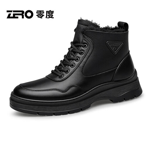 零度Zero马丁靴男鞋冬季新款高帮加绒保暖棉鞋男士休闲短靴雪地靴子 黑色 40