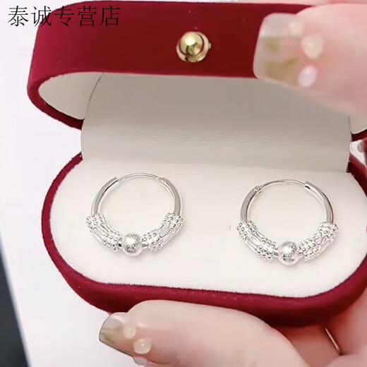 KZD Old Phoenix all-silver full-body pure silver 9999 earrings sterling silver earrings women's transfer bead earrings temperament earrings earrings small beads stick full-body pure silver earrings 5.355g fine solid + free certificate Lao Feng